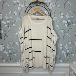Lucky Brand Cream Cape Sweater with Fringe Accent - Size M/L